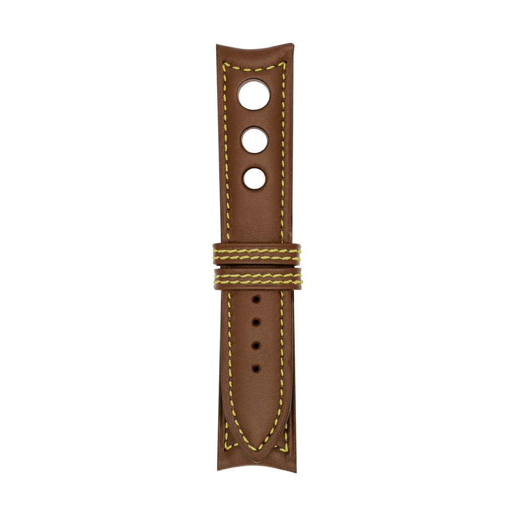 Rally Leather Brown Chestnut Strap,  Stitching Yellow