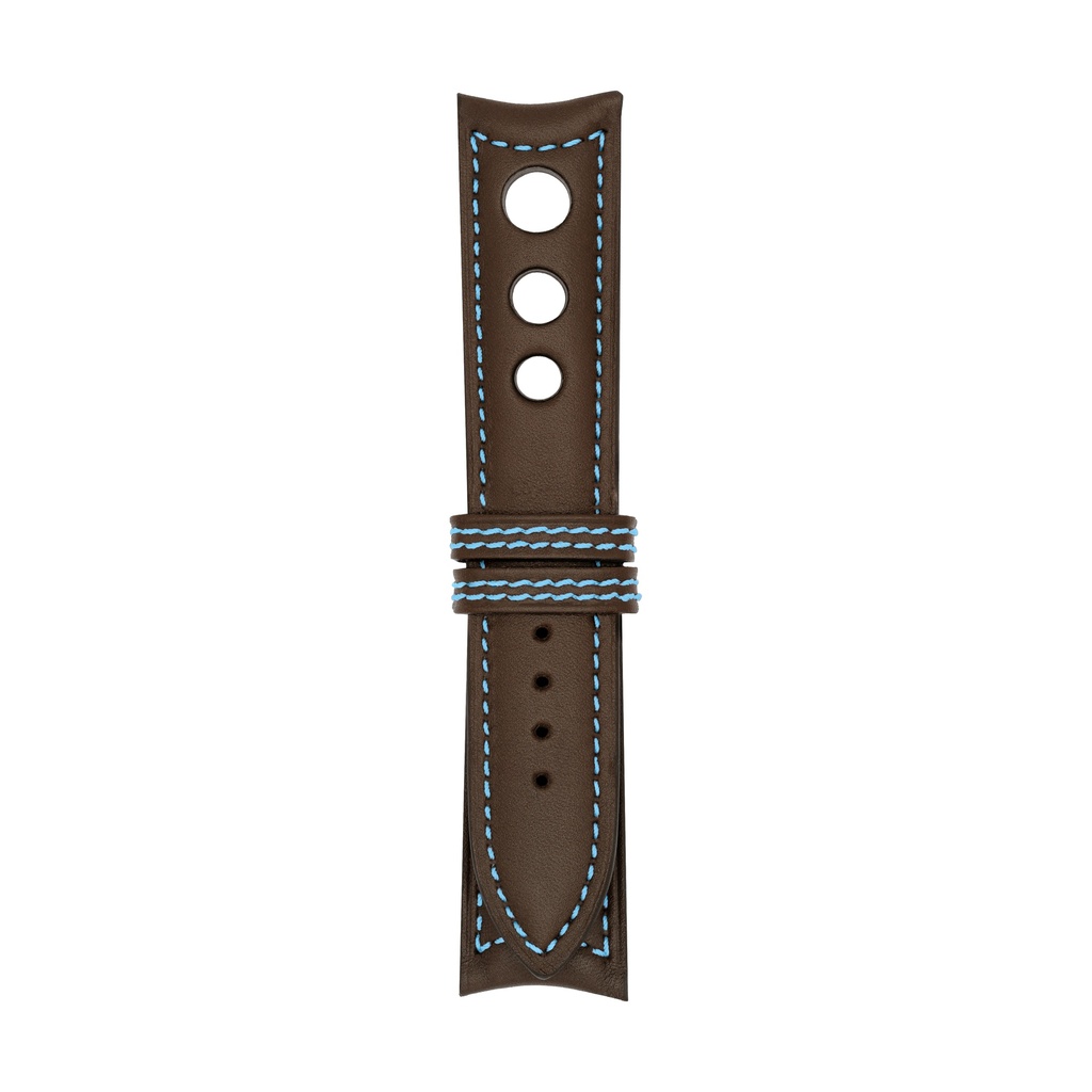 [R20L-2013S] Rally Leather Brown Chocolate Strap,  Stitching Blue Light (20/20 - 105/70)