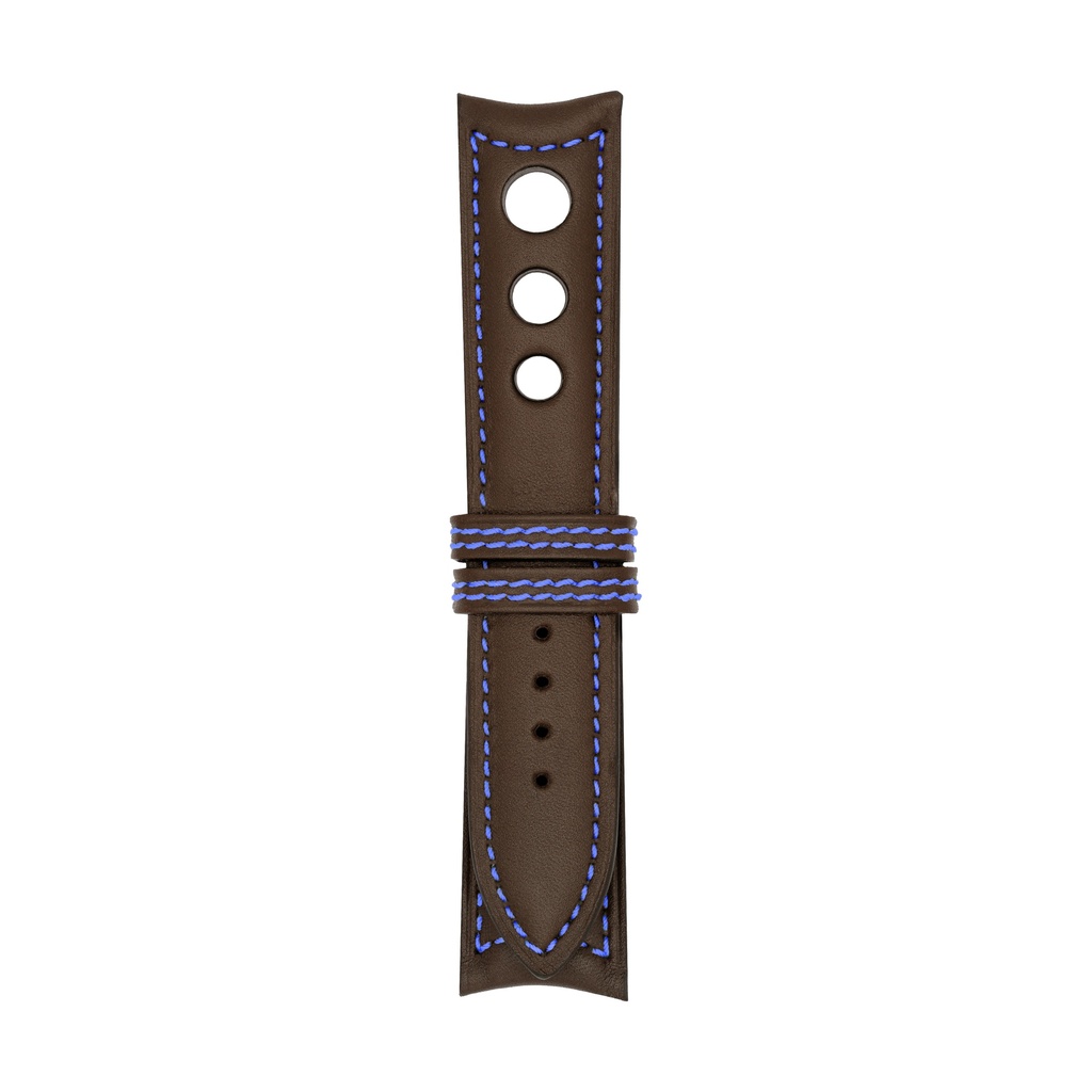 [R20L-2011S] Rally Leather Brown Chocolate Strap,  Stitching Blue (20/20 - 105/70)
