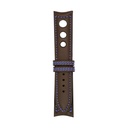 Bracelet Rally en cuir brun chocolat, surpiqûres bleues