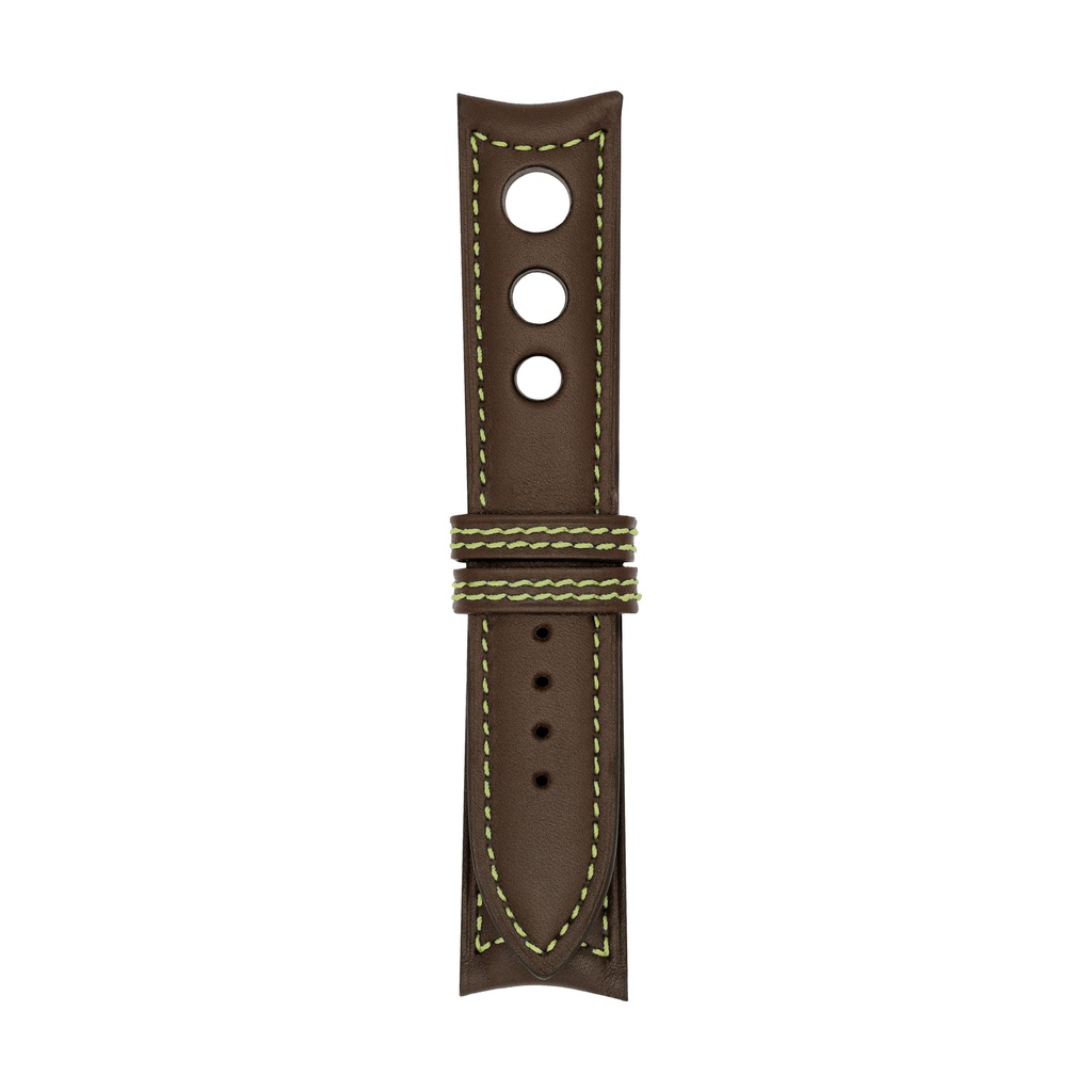 Rally Leather Brown Chocolate Strap,  Stitching Green Light