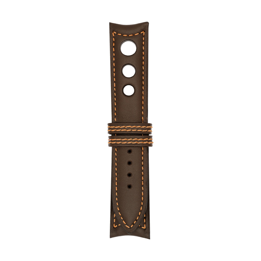 [R20L-2030S] Rally Leather Brown Chocolate Strap,  Stitching Orange (20/20 - 105/70)
