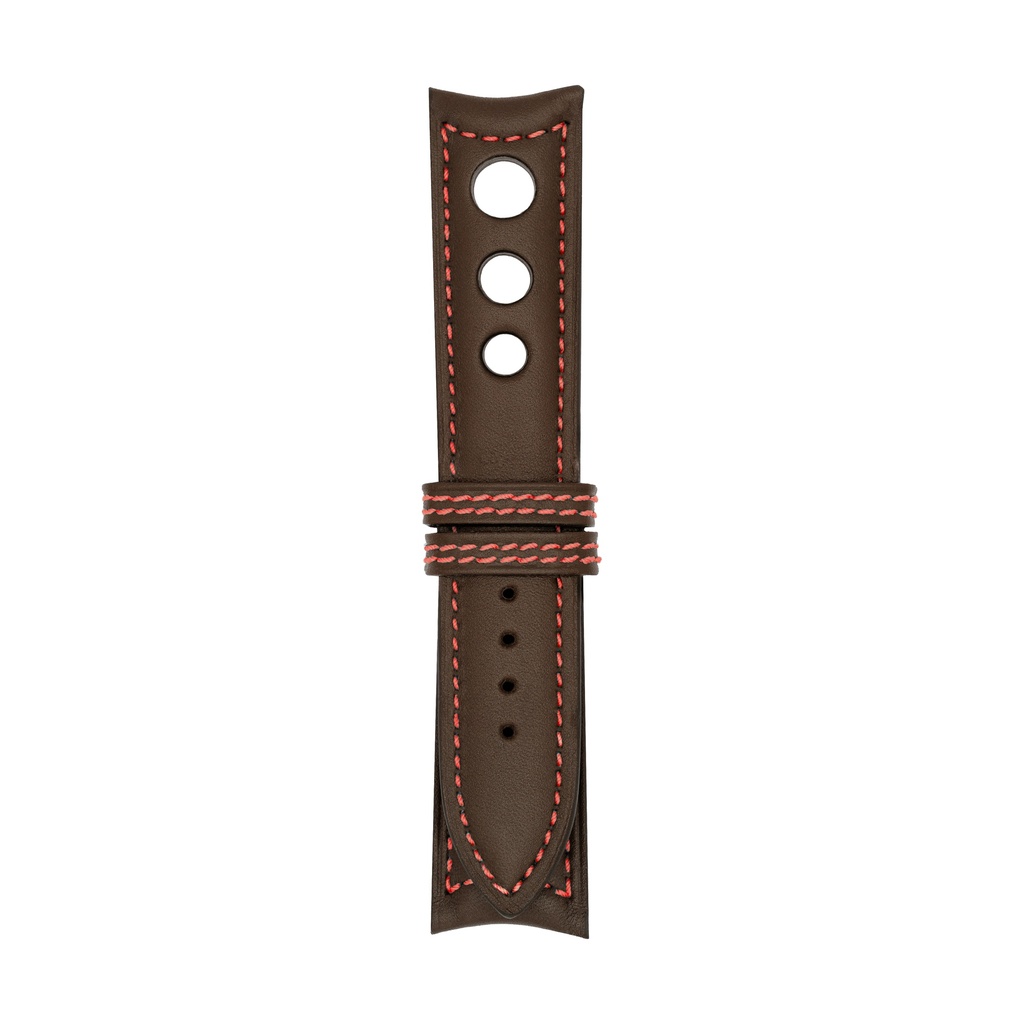 [R20L-2031S] Rally Leather Brown Chocolate Strap,  Stitching Red (20/20 - 105/70)