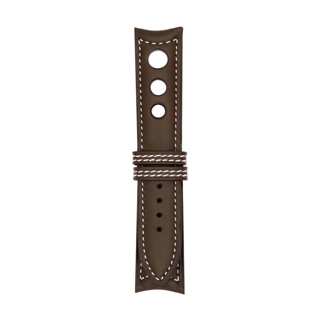 Rally Leather Brown Chocolate Strap,  Stitching White
