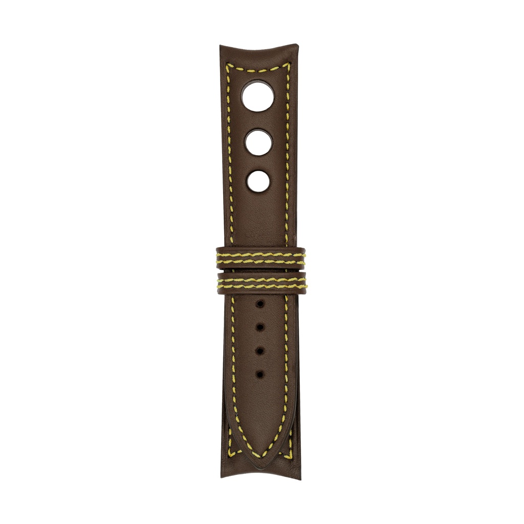 [R20L-2034S] Rally Leather Brown Chocolate Strap,  Stitching Yellow (20/20 - 105/70)