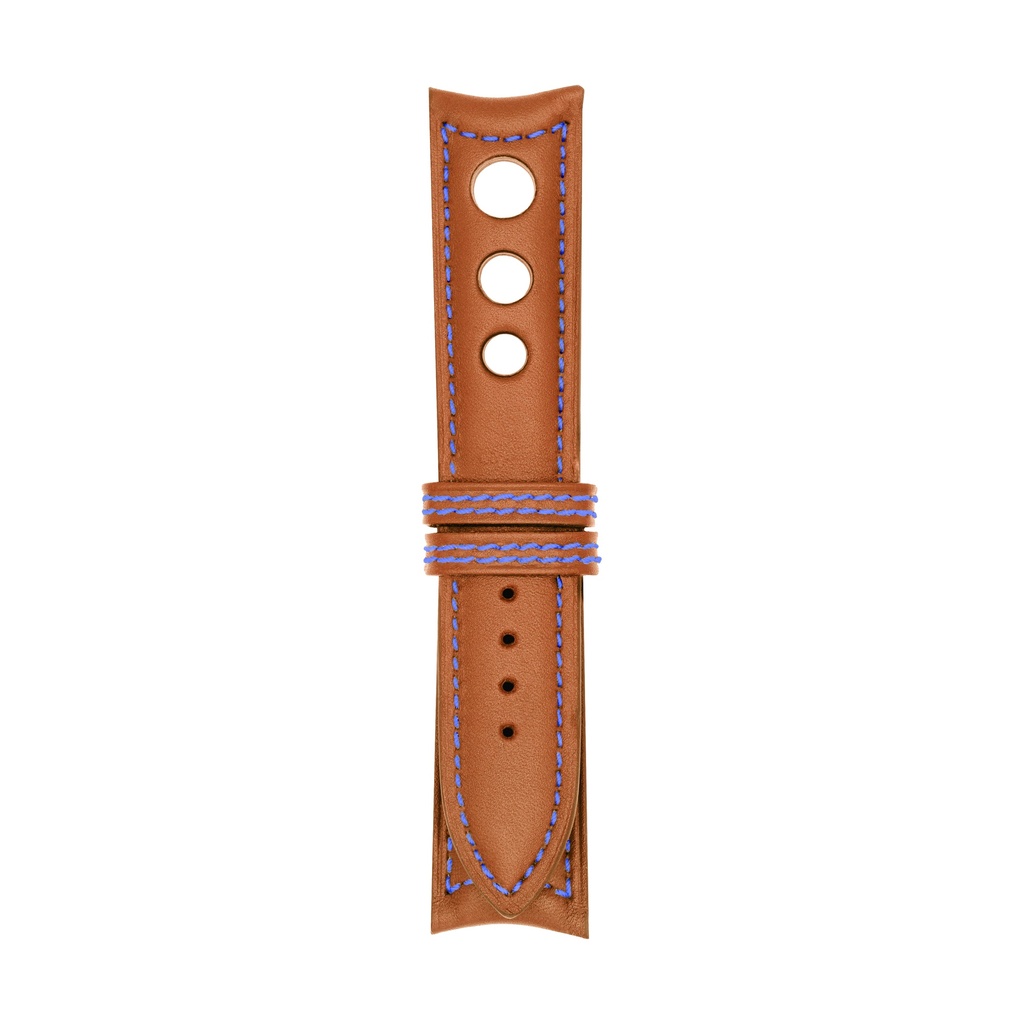 [R20L-2111S] Rally Leather Cognac Strap,  Stitching Blue (20/20 - 105/70)