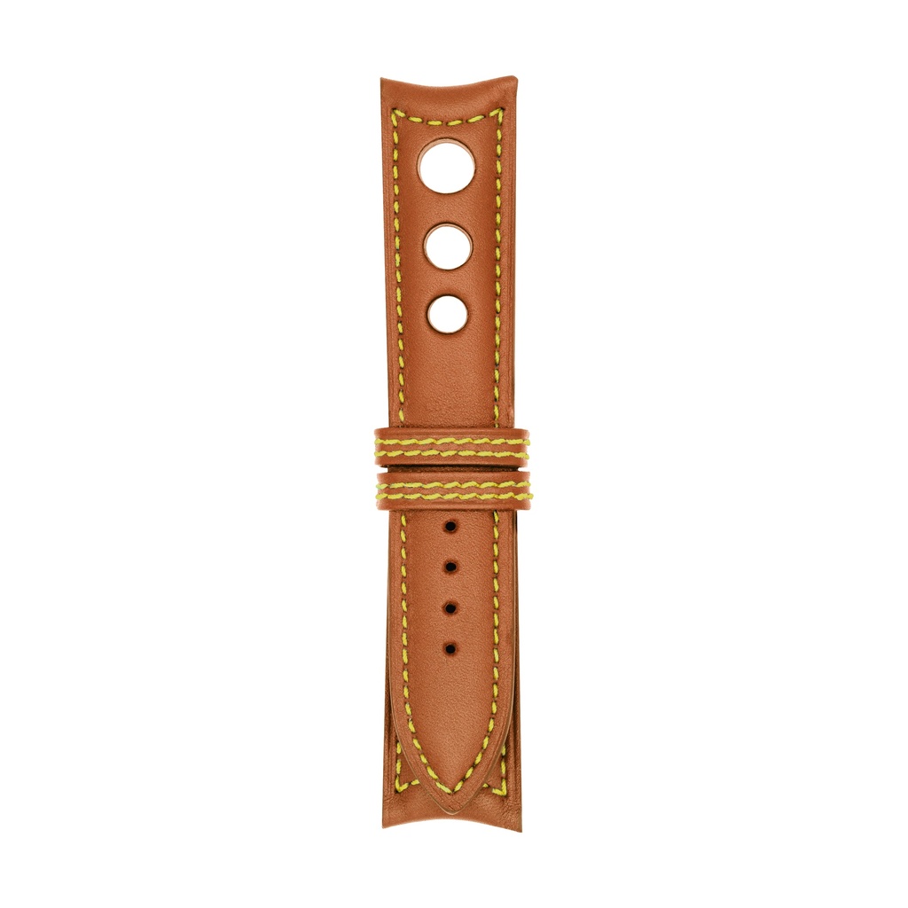 [R20L-2134S] Rally Leather Cognac Strap,  Stitching Yellow (20/20 - 105/70)