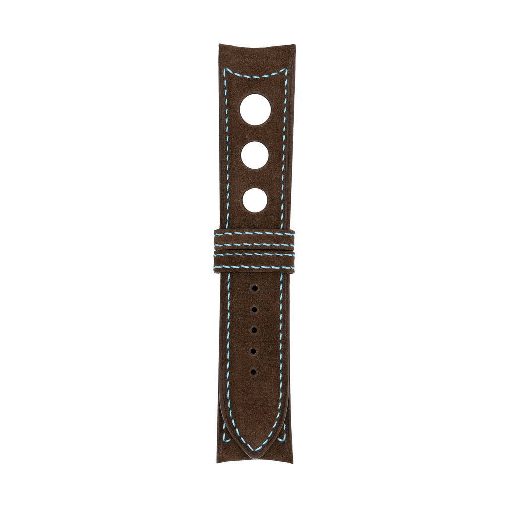 Rally Nubuck Brown Chocolate Strap,  Stitching Blue Light