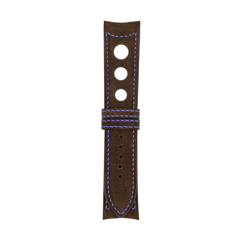 [R20N-2011S] Rally Nubuck Brown Chocolate Strap,  Stitching Blue (20/20 - 105/70)