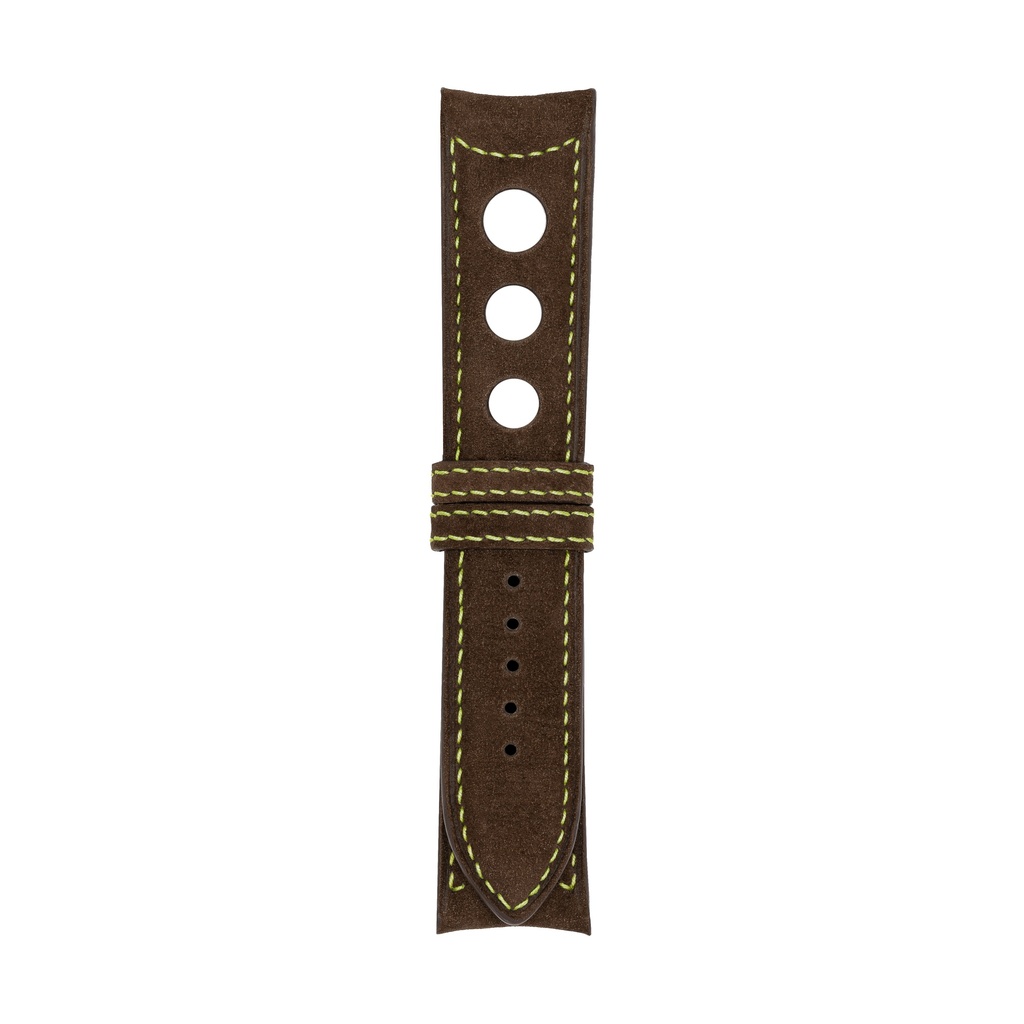 [R20N-2027S] Rally Nubuck Brown Chocolate Strap,  Stitching Green Light (20/20 - 105/70)