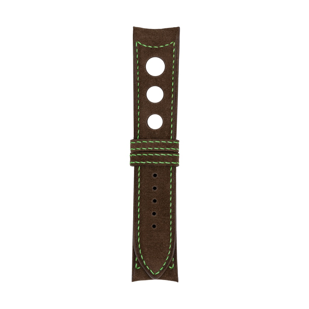 [R20N-2025S] Rallye-Nubuklederarmband in Schokoladenbraun mit grünen Ziernähten (20/20 - 105/70)