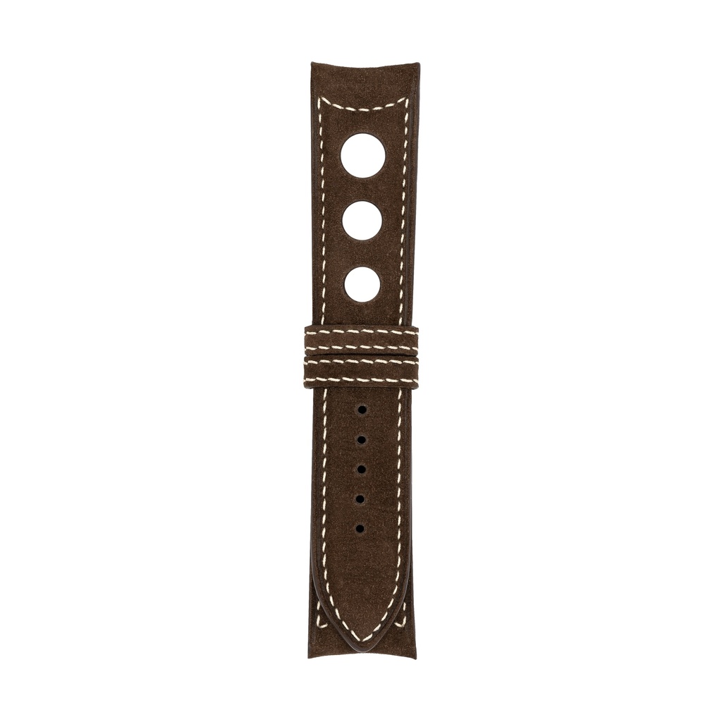 [R20N-2033S] Bracelet Rally en nubuck brun chocolat, surpiqûres blanches (20/20 - 105/70)