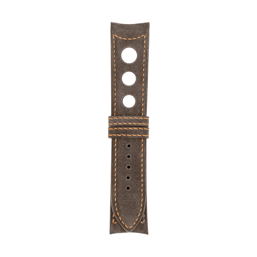 [R20N-3230S] Bracelet Rally en nubuck taupe, surpiqûres orange (20/20 - 105/70)
