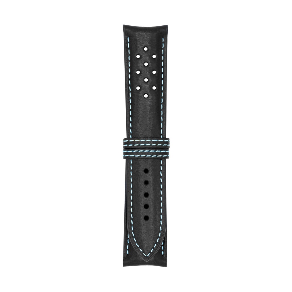 [V22L-1013S] Vintage Leather Black Strap,  Stitching Blue Light (22/20 - 105/70)