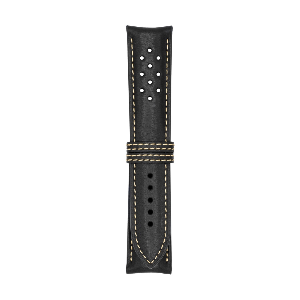 [V22L-1018S] Vintage Leather Black Strap,  Stitching Bronze (22/20 - 105/70)