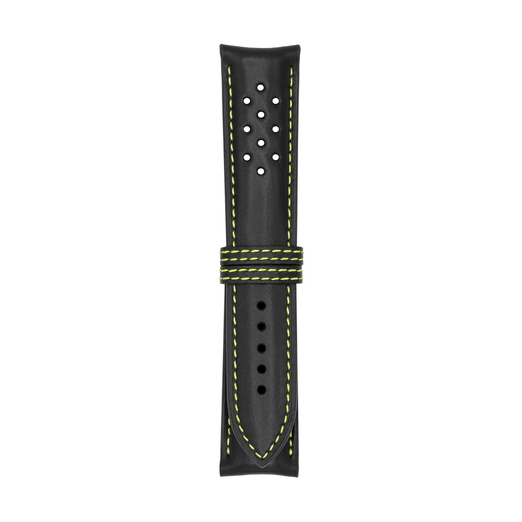 [V22L-1027S] Vintage Leather Black Strap,  Stitching Green Light (22/20 - 105/70)