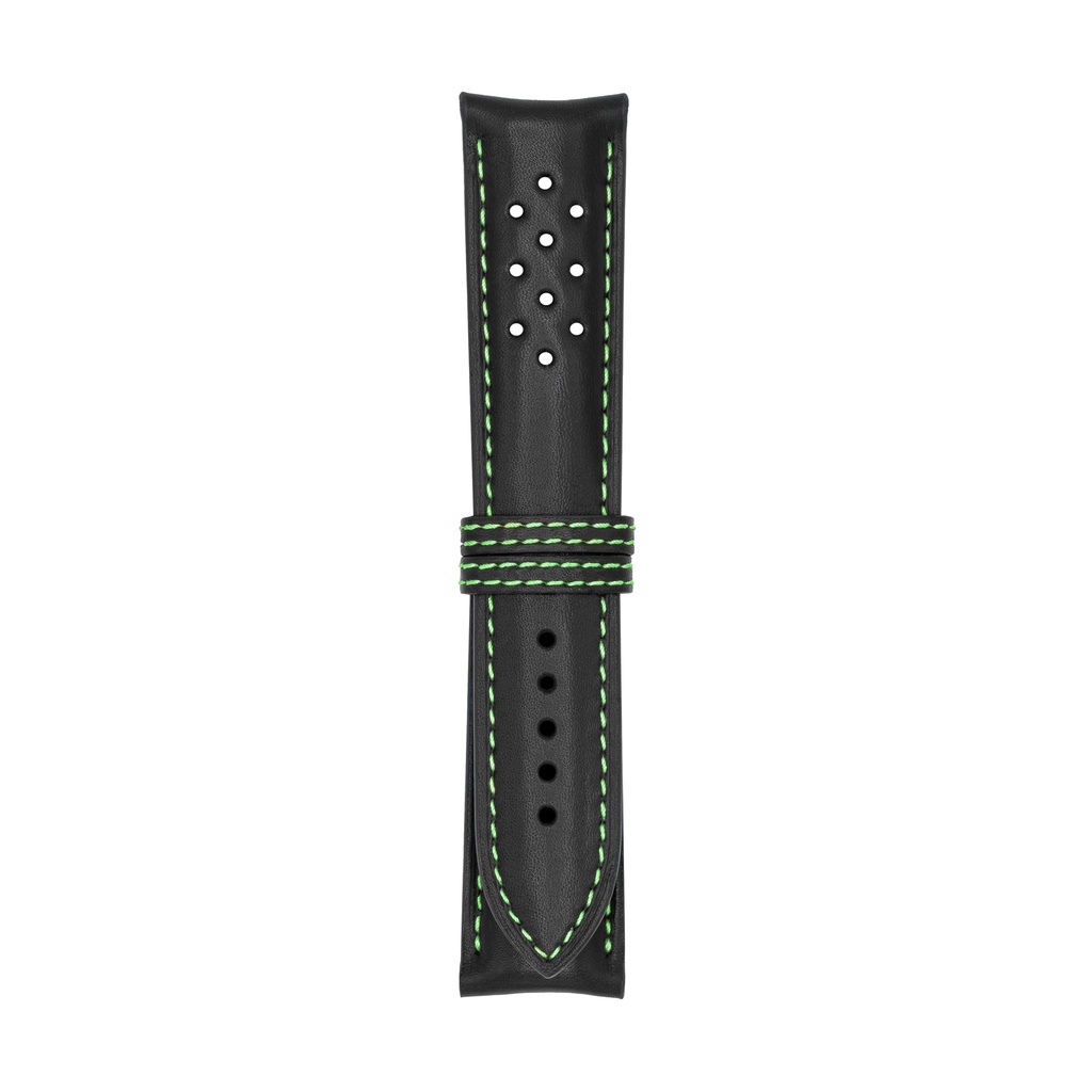 [V22L-1025S] Vintage Leather Black Strap,  Stitching Green (22/20 - 105/70)
