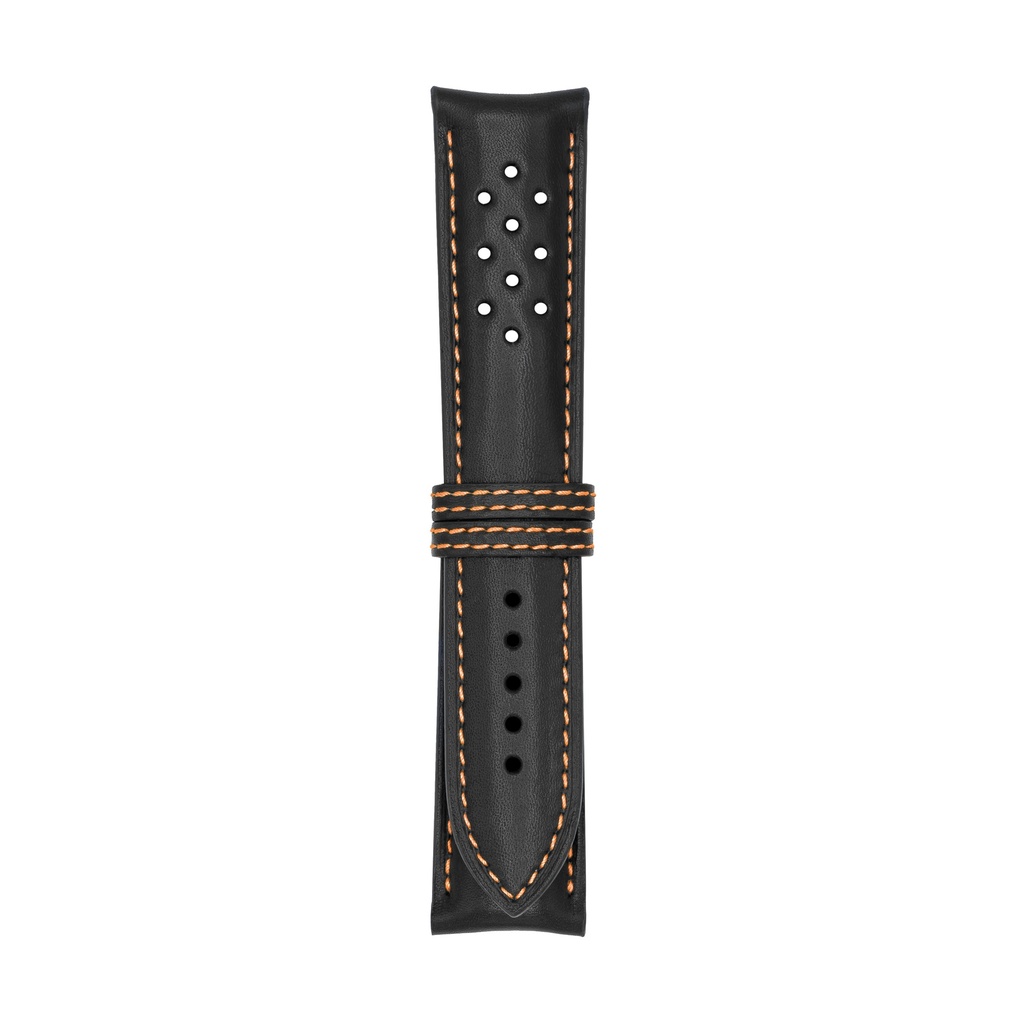 [V22L-1030S] Vintage Leather Black Strap,  Stitching Orange (22/20 - 105/70)