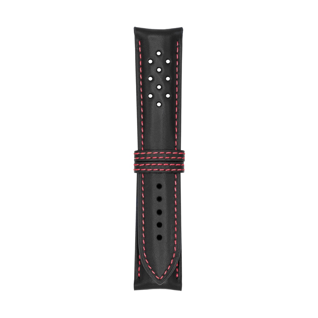 [V22L-1031S] Vintage Leather Black Strap,  Stitching Red (22/20 - 105/70)