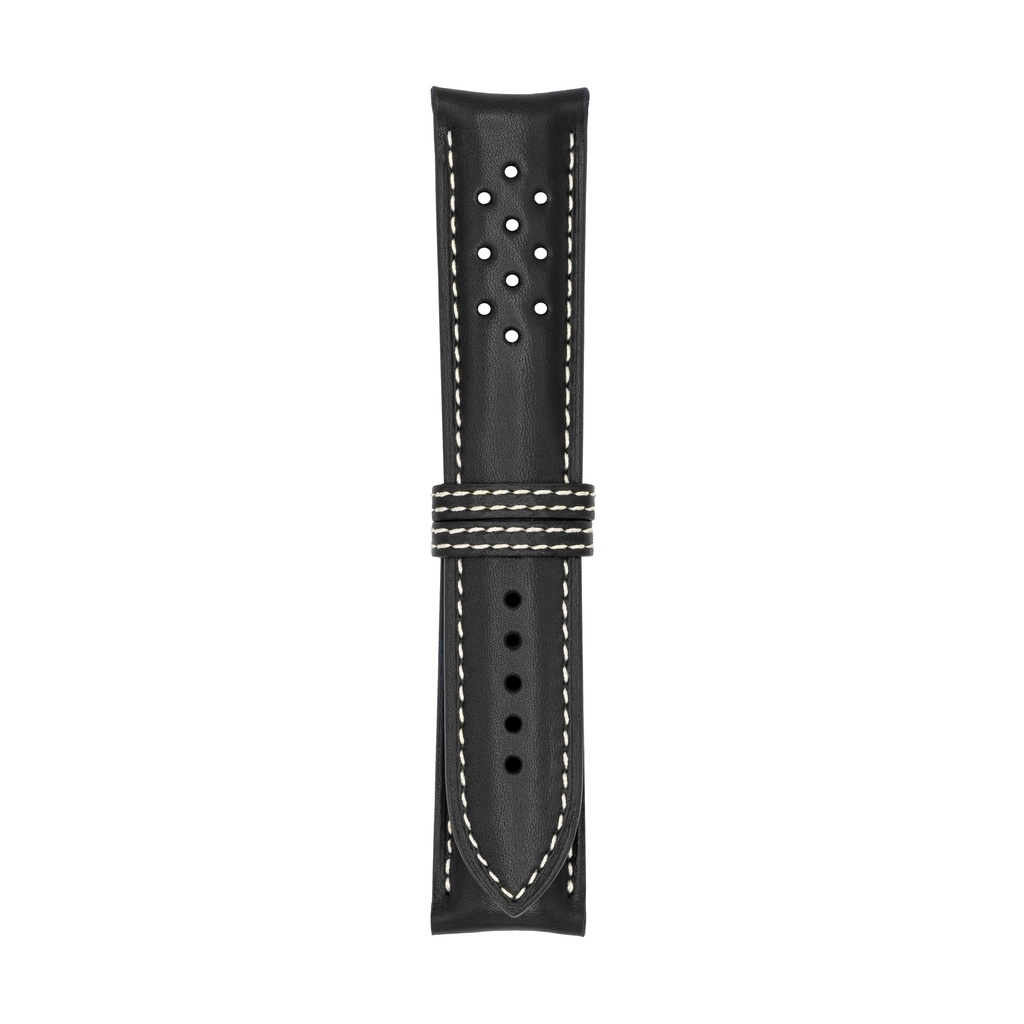 [V22L-1033S] Vintage Leather Black Strap,  Stitching White (22/20 - 105/70)