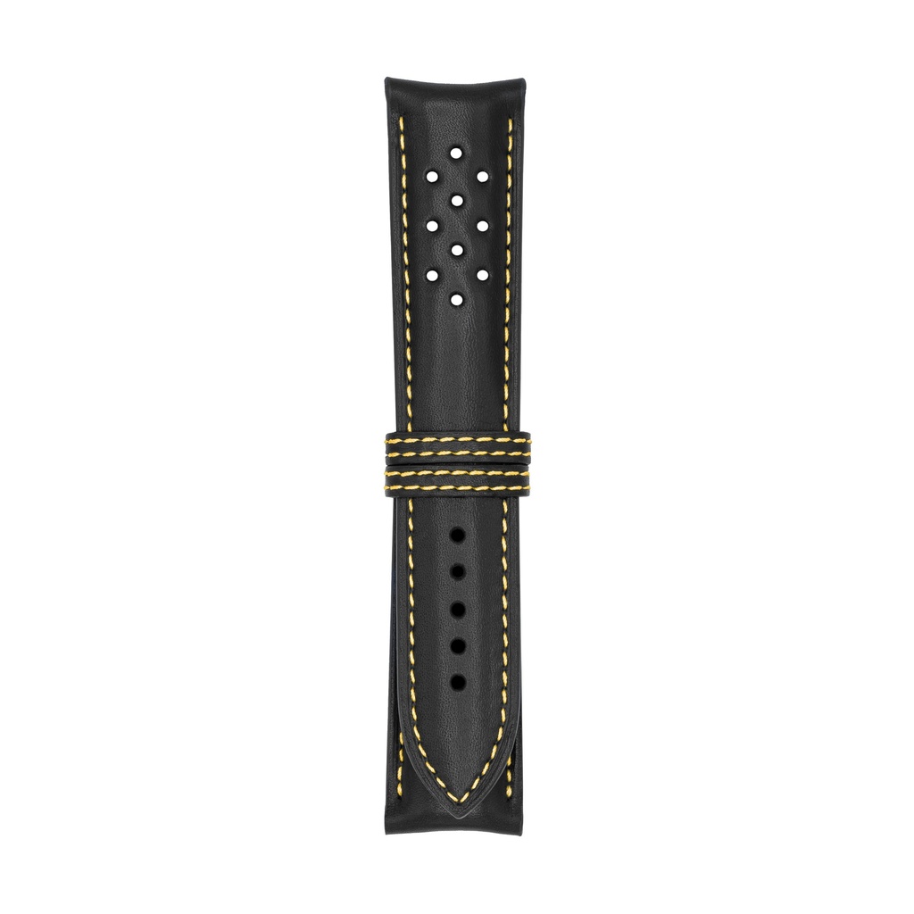 [V22L-1034S] Vintage Leather Black Strap,  Stitching Yellow (22/20 - 105/70)