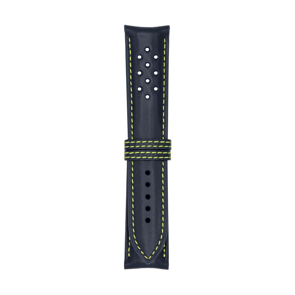 [V22L-1427S] Vintage Leather Blue Marine Strap,  Stitching Green Light (22/20 - 105/70)
