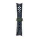 Bracelet Vintage en cuir bleu marine, surpiqûres vert clair