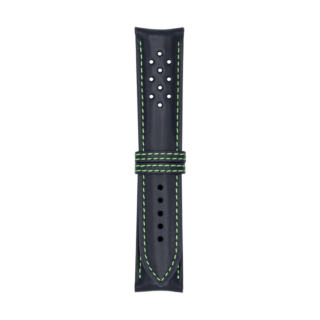 [V22L-1425S] Vintage Leather Blue Marine Strap,  Stitching Green (22/20 - 105/70)