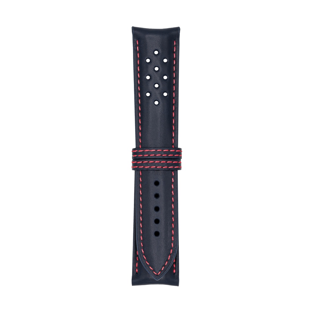 [V22L-1431S] Vintage Leather Blue Marine Strap,  Stitching Red (22/20 - 105/70)