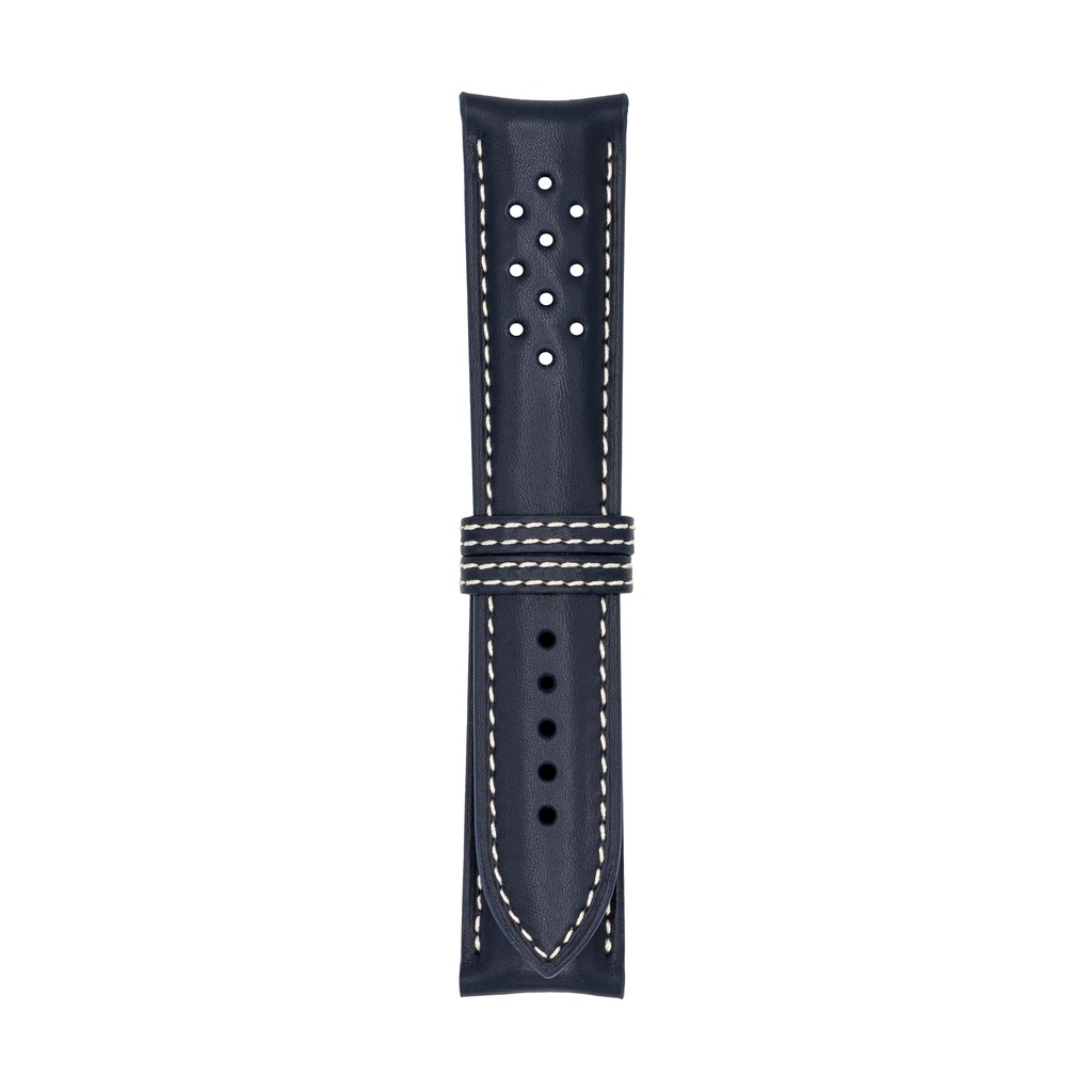 [V22L-1433S] Vintage Leather Blue Marine Strap,  Stitching White (22/20 - 105/70)