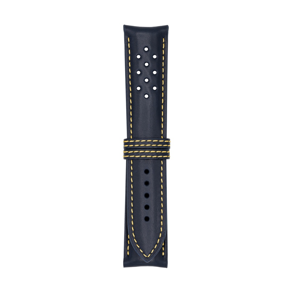 [V22L-1434S] Vintage Leather Blue Marine Strap,  Stitching Yellow (22/20 - 105/70)