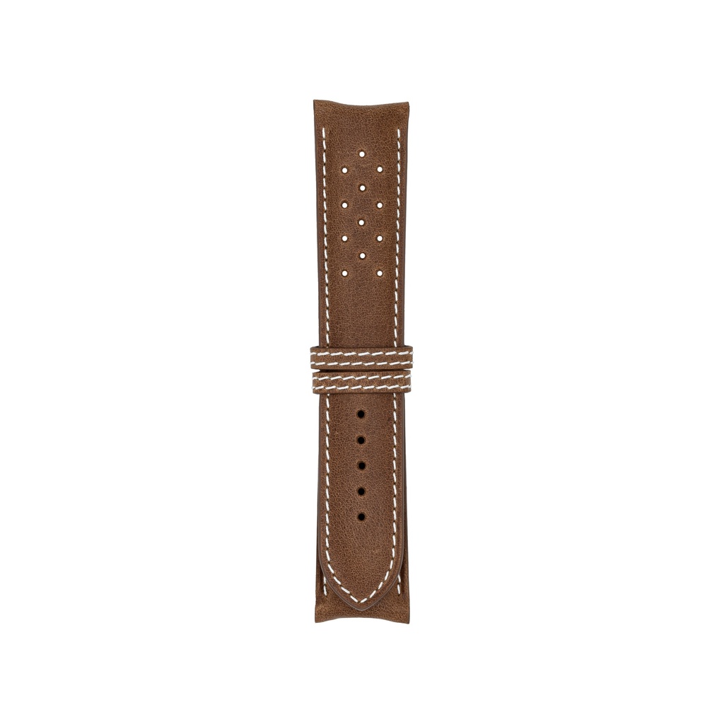[V22OL-1933S] Vintage Old Leather Brown Chocolate Strap,  Stitching White (22/20 - 105/70)