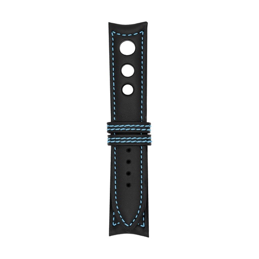 Rally Leather Black Strap,  Stitching Blue Light