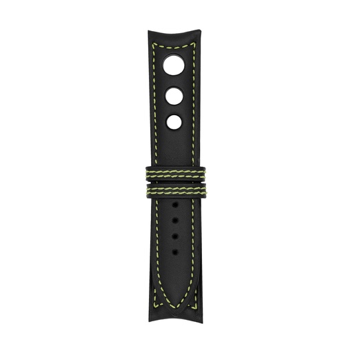 Rally Leather Black Strap,  Stitching Green Light