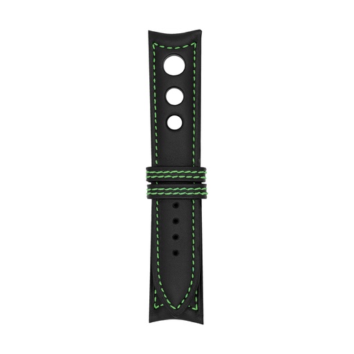 Rally Leather Black Strap,  Stitching Green