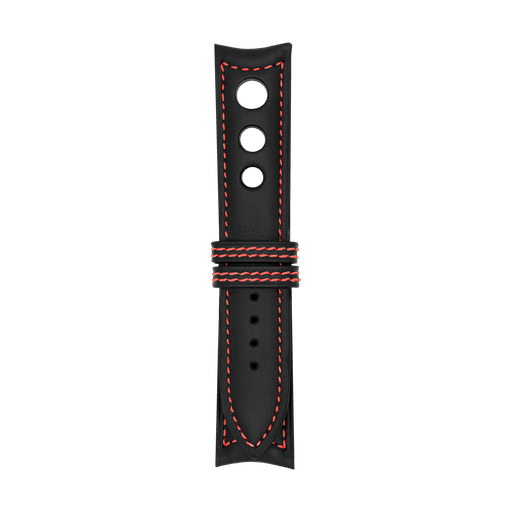Rally Leather Black Strap,  Stitching Red