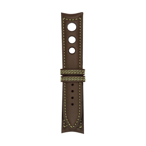 Rally Leather Brown Chocolate Strap,  Stitching Green Light