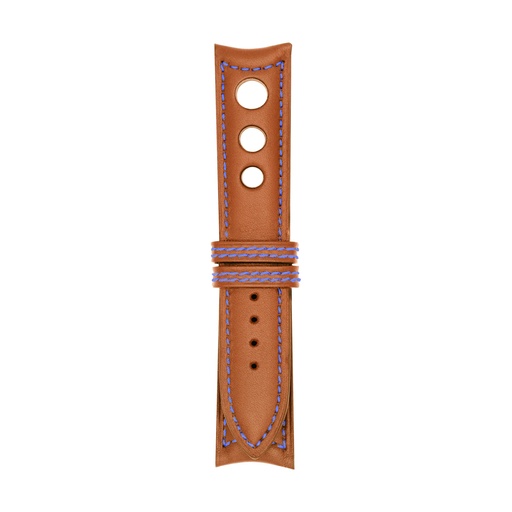 Rally Leather Cognac Strap,  Stitching Blue