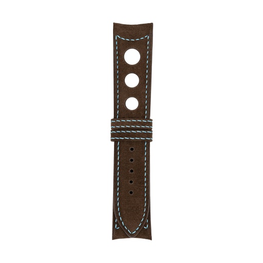Rally Nubuck Brown Chocolate Strap,  Stitching Blue Light